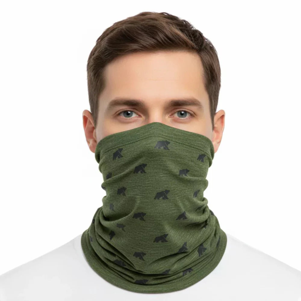 Oboustranný nákrčník, barva Green Gstaad, vlna merino, Fjork Merino