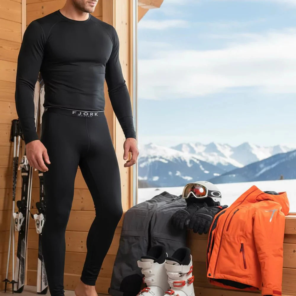Legíny Finn 210 pánské, barva Black Laax, vlna merino, Fjork Merino