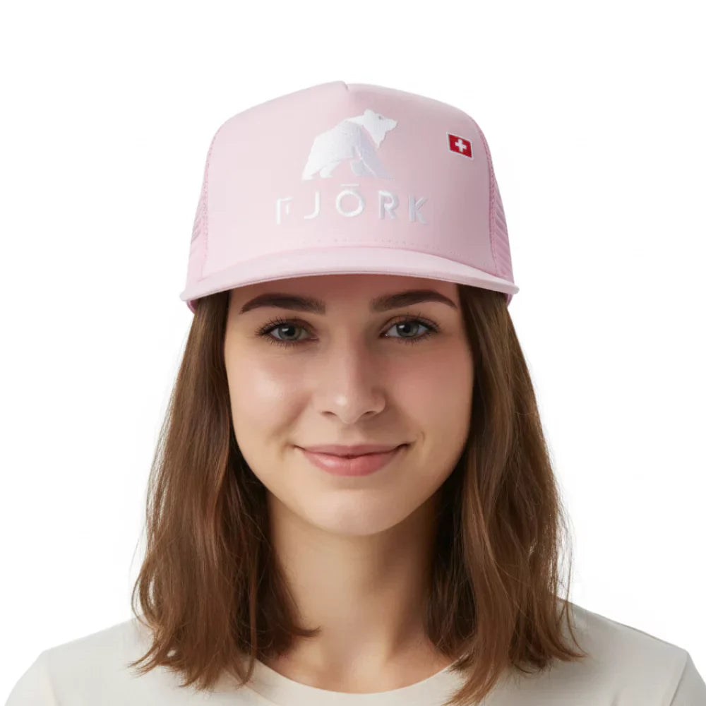 Trucker kšiltovka, barva Pink Montana, Fjork Merino